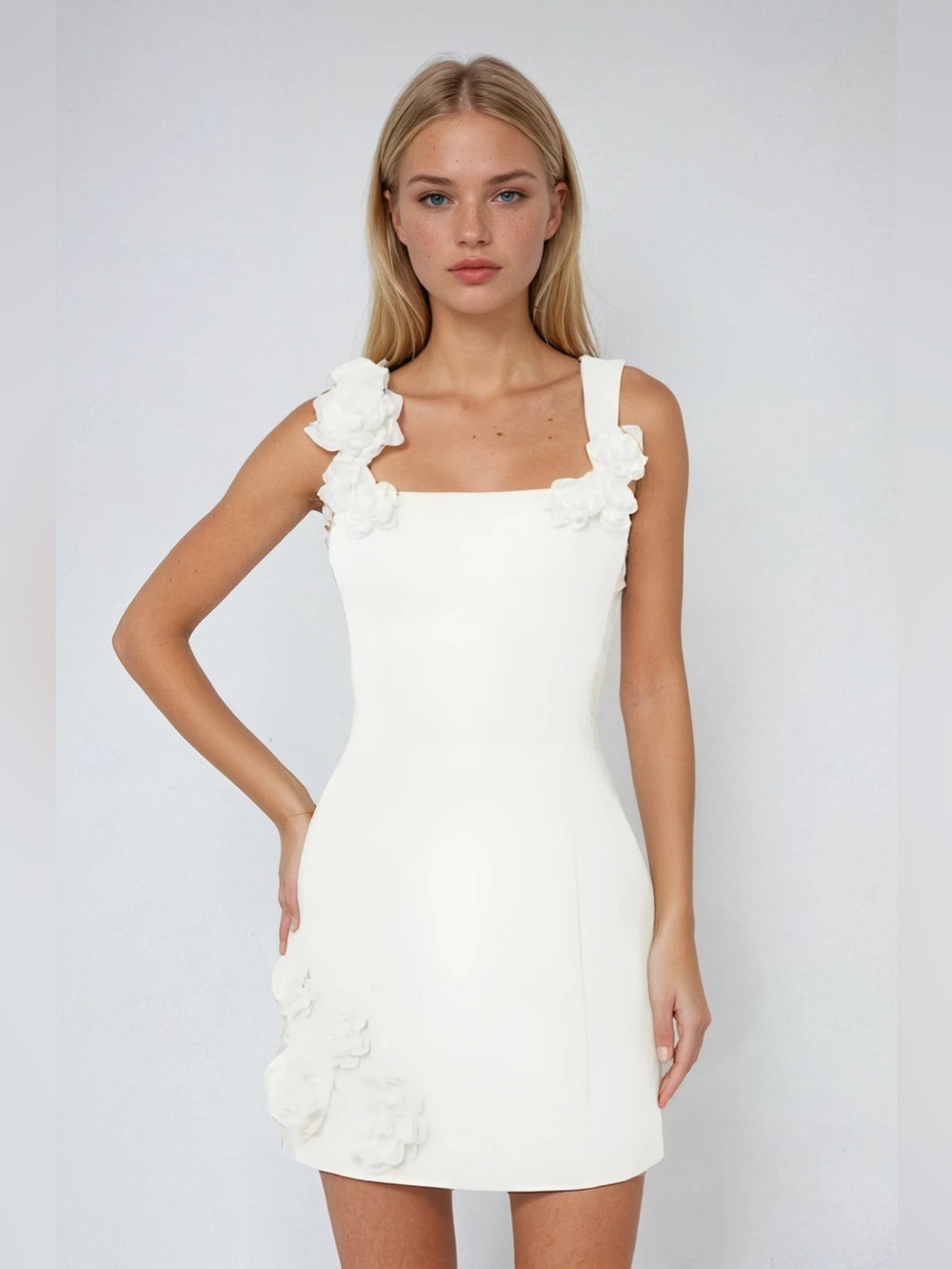 Revolve ELLIATT Trompe Dress Ivory 3D Floral Rosette Mini Dress Size L